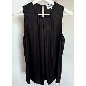 Saint Art • S • Sleeveless Gathered Front Pleat Black Satin Tank Top Blouse